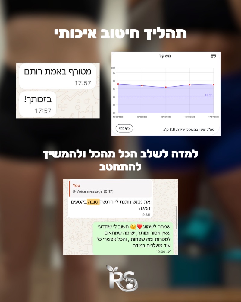 צילום מסך מהליווי: חיטוב איכותי: 3.5 ק״ג. ולמדה לשלב הכל מהכל ולהמשיך להתחטב